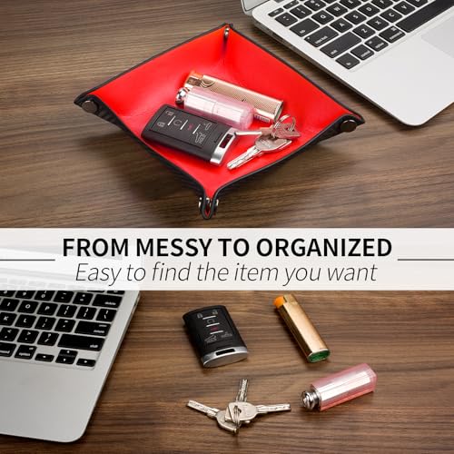 Valet Tray Organizer with Carbon Fiber Style Texture, Foldable Catchall Tray for Keys, Wallet & Everyday Essentials(Red-Small) - color: Red