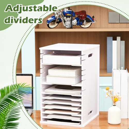 Juexica 15 Tier 8.5" x 11" Scrapbook Paper Organizer, White Cardstock File Organizer with Adjustable Shelves, Stackable Paper Trays, Desktop Storage Rack Document Holder for Desk Home Office - style: 15 Tier