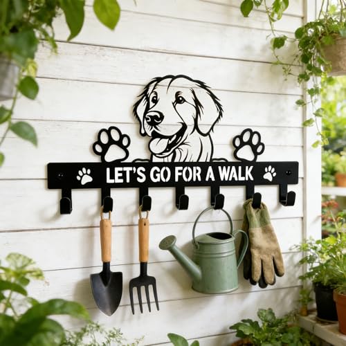 Golden Retriever Key Holder, Dog Leash Holder for Wall with 7 Hooks, Black Decorative Small Key Hanger for Entryway&Front Door, Golden Retriever Decor Accessories Gift, Dog Storage Organizer - color: Golden Retriever