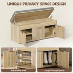 Shoe Bench with Storage - Lift Top Entryway Bench with Hidden Storage, Shoe Rack with Adjustable Shelves and Cushioned Seat, Wooden End of Bed Bench for Bedroom, Living Room and Hallway,Nature
