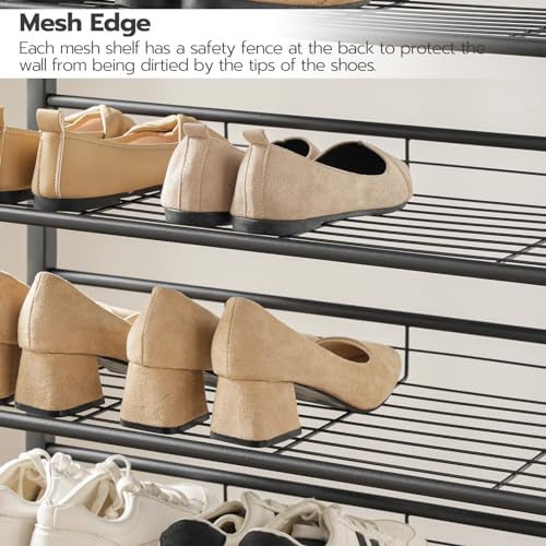 HOOBRO Shoe Rack for Entryway, 12-Tier Shoe Storage Organizer, Large Capacity for 33-36 Pairs of Shoes, Standing Shoe Shelf, Closet, Hallway, Adjustable Mesh Shelves, Rustic Brown and Black BF51XJ01