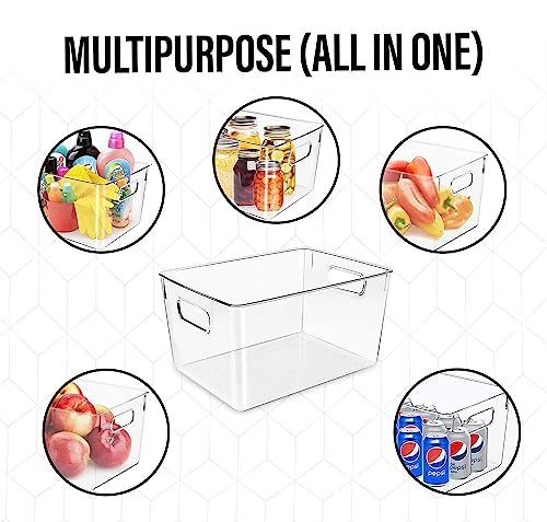 Clear Plastic Storage Bins, Pantry Organizers and Storage or Kitchen Organization and Storage Containers Bins for Organizing, Fridge, Freezer, Bathroom, Pantries, Refrigerator, Cabinet Organizer Bin - size: 11 x 7.5 x 6