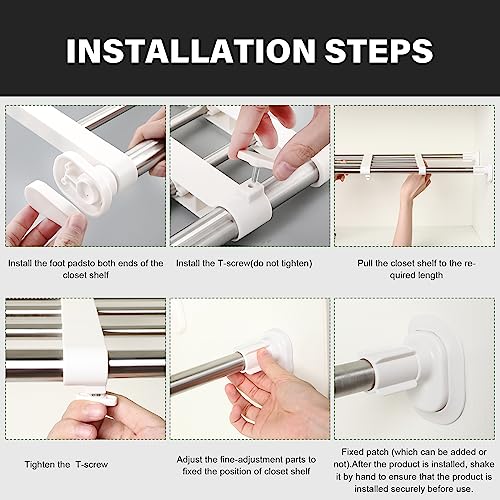 Geetery 4 Pcs Closet Tension Shelf Rod Metal Expandable Shelf Organizer Adjustable Closet Shelves Rack DIY Dividers Separators for Cabinet Storage Locker Clothes(16.54–23.62 Inch)