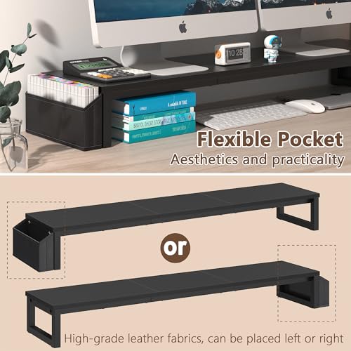 LAND·VOI Dual Monitor Stand Riser,41.5'' Long Monitor Stand for 2 Monitors, Wood and Steel Computer Monitor Stand, Desktop Oraganizer with Pen Holder, Monitor Riser for Desk Computer,Laptop,TV, Black - color: Black, size: Single-Type