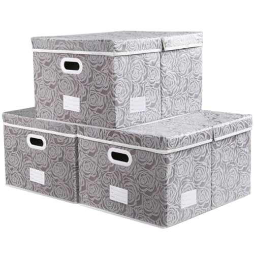 PRANDOM Jumbo Collapsible Storage Boxes with Lids Fabric Decorative Storage Bins Cubes Organizer Baskets with Cover Handles Divider for Bedroom Closet Living Room 23.2x15.7x11.6 Inch 3 Pack - color: Gray, size: XX Large(3-Pack)