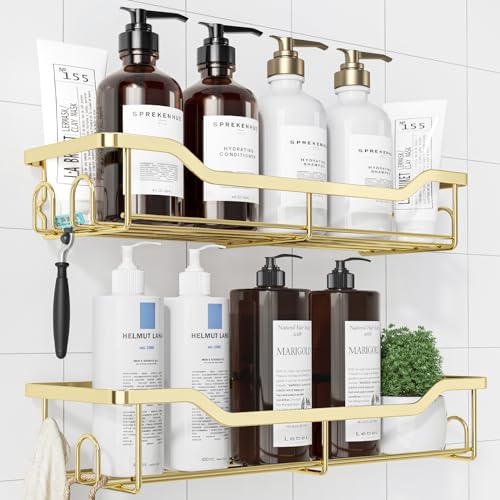 Kitsure Shower Caddy Large - Adhesive Shower Organizer, Stainless Steel Shelf for Inside Shower, No Drill Bathroom Organizers and Storage, Home Decor Accessories, 2 Pack, Gold - color: Gold, size: Large