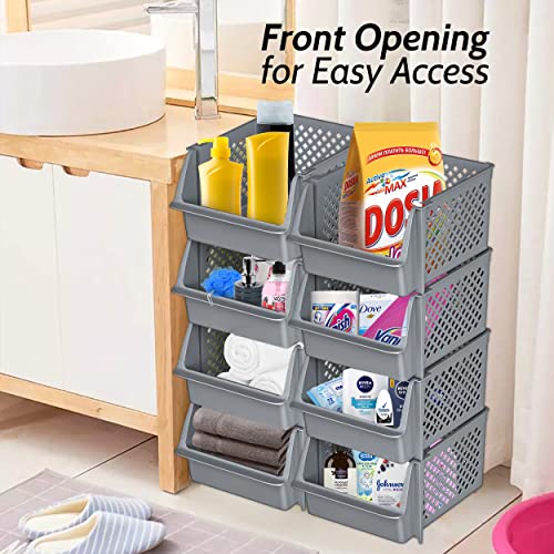 TidyFriend 4 Pack Stackable Storage Bins Open Front for Pantry Organizers and Storage, Pantry Storage for Food, Kitchen and Home Organization, Plastic Storage Bins, Dorm Room Essentials (Grey) - color: Grey, size: 4 Pack