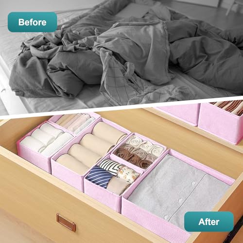 12 Pack Drawer Organizers Underwear Drawer Dividers Foldable Storage Boxes Fabric Closet Organizers Storage Cubes for Clothes Bras Socks Ties Cosmetics Stationeries Hair Accessories(Pink)