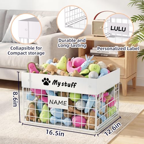 Kaiferty Indestructible Large Dog Toy basket, Chew-Proof Medium Toy Bin for Dogs, Pet Toy Bin Dog Metal Basket for Toys, Puppy Toy Storage Organizer Blankets, Toy Box for Living Room Area (White) - color: White, size: L:13.7"L x 9.8"W x 7.8"H