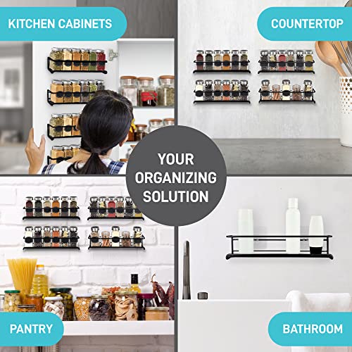Spice Rack Wall Mounted 4 Tier – Space-Saving Kitchen Spice Organizer for Seasonings – Screw or Adhesive Hanging – Wall Mount Hanging Spice Rack for Wall, Cabinet, Pantry Door 2.5x 2.5x11.5 in - color: Black
