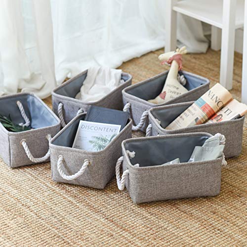 TheWarmHome Foldable Small Storage Baskets with Strong Cotton Rope Handles [6-Pack] Gray Collapsible Storage Bins Set Works Room Storage, Nursery Baskets - color: Grey, size: 6PCS/Small -11.8Lx7.9Wx5.2H