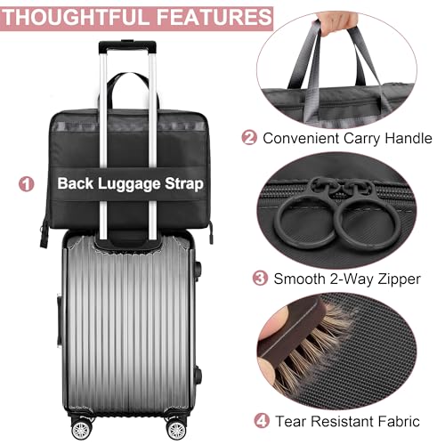 VS VOGSHOW Hanging Suitcase Organizer, 5 in 1 Foldable Travel Storage Bag for Women, Portable Packing Cube Closet with Compartments for Clothes (Black) - color: Black