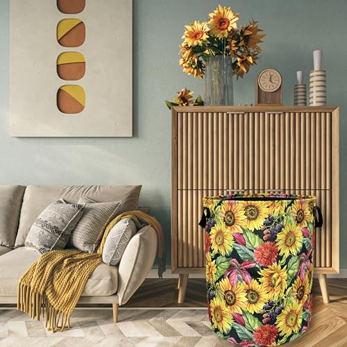 Yellow Sunflowers Laundry Basket Foldable With Handles Tote Bag Oxford Cloth Colorful Floral Laundry Hamper Clothes Storage Bucket Toy Organizer 18.9" x 16.5" For Bathroom/Laundry/Bedroom - color: Yellow Sunflowers Floral