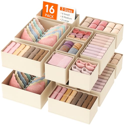 Lifewit 16 Pack Drawer Organizer, Dresser Underwear Drawer Organizer Bins, Foldable Fabric Closet Organizers, Storage Drawer Dividers, Dorm Room Essentials for Clothing, Socks, Towels, Ties Khaki - color: Khaki
