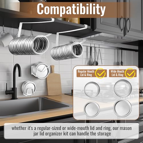 Dreyoo 4 Pack Mason Jar Lid Organizer, Canning Jar Lids Holder (2) & Canning Rings Holder (2), Suitable for Regular and Wide Mouth Space Saving Tumbler Organizer for Easy Cleaning and Drainage (White) - color: White