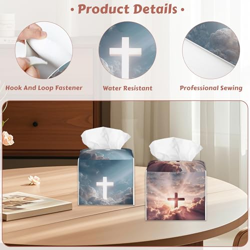 Tissue Box Cover - Cross in Heaven Tissue Holder, Square Leather Napkin Holder Facial Paper Case Decorative Tissues Cover for Home Kitchen Dining Bathroom Office, 2 Pcs - color: Cross in Heaven