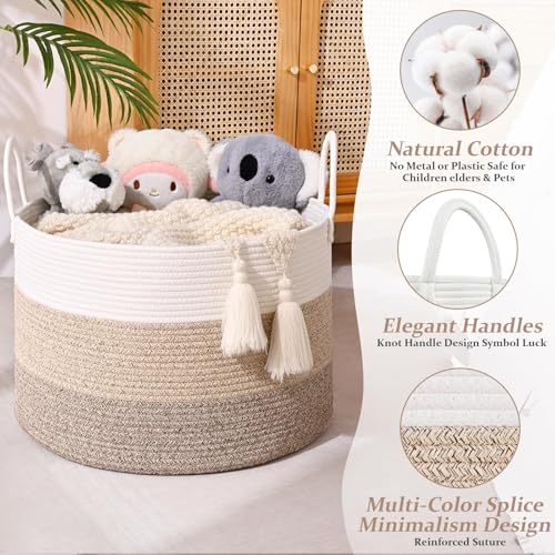 Extra Large Toy Basket, 20"x13" Kids Toy Storage for Playroom Classroom Nursery, Woven Rope Blanket Basket with Handles, Stuffed Animal Organizer & Dog Toys Basket, Jute - color: Jute - Wide