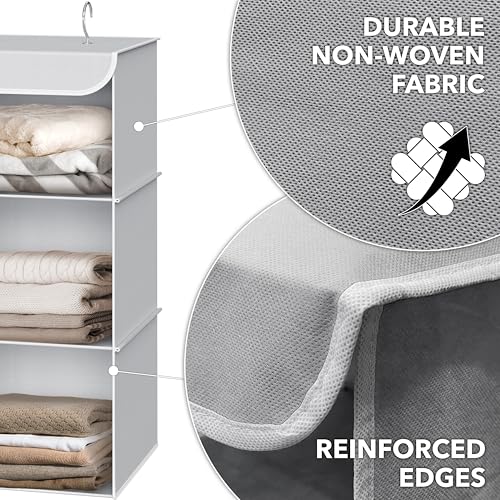 Simple Houseware 3-Shelf Hanging Closet Organizer, Fabric Storage Shelves with 57L Capacity, Gray - color: Grey