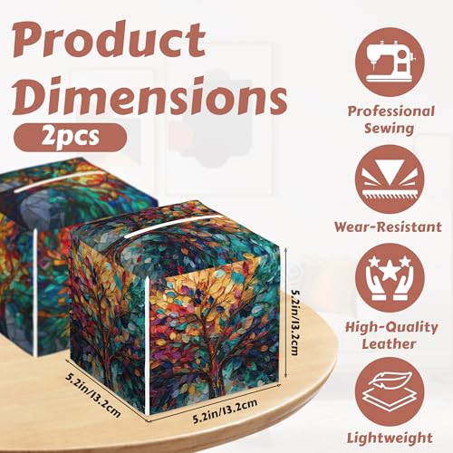2 Pcs Tree of Life Tissue Box Cover Leather Tissue Box Holder Square Facial Paper Organizer Dispenser for Bedroom Dresser Night Stand Office Desk - color: Tree of Life