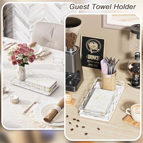 Lixple Toilet Paper Basket Holder, 13" Toilet Tank Tray, Wood and Metal Toilet Tray Vanity Organizer Bathroom Tray, Kitchen Sink Organizer for Soap Dispenser (White) - color: White