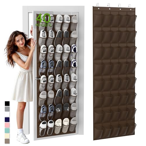 Unjumbly Over the Door Shoe Organizer with 40 Large Breathable Mesh Pockets, Space Saving Shoe Holder, Hanging Shoe Rack for Entryway Bedroom Closet Storage (Brown, 40 Pockets) - color: Brown, size: 40 Pockets