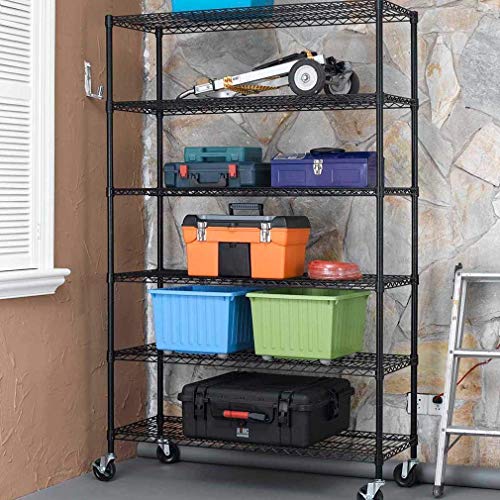 BestOffice | 6-Tier Wire Storage Shelves with Wheels | 18x48x78 | Black | Adjustable Racks | Heavy-Duty Metal Shelf, Holds Upto 600 lbs | No-Tool Assembly | Ideal for Home & Garage Shelving - color: Black, size: 18"D x 48"W x 77"H