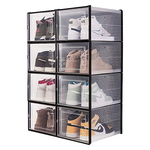 OnDisplay Clik Stackable Interlocking Shoe Box System (Large Clear/Black, Set of 8) - color: Large Clear/Black, size: Set of 8