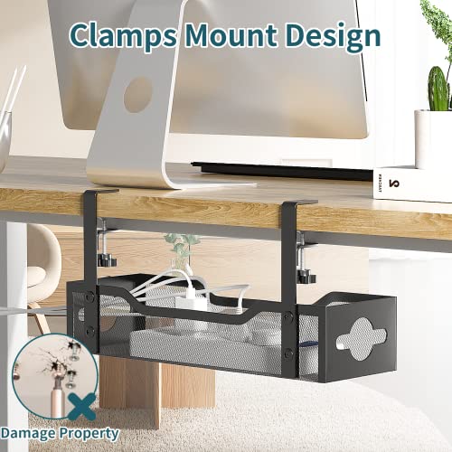 Under Desk Cable Management Tray 3 Pack, Cable Management Under Desk No Drill, Cable Organizer with Clamp for Wire Management, Cord Organizer for Office, Home - No Damage to Table (Black) - color: Black, size: 13.38"-3pack