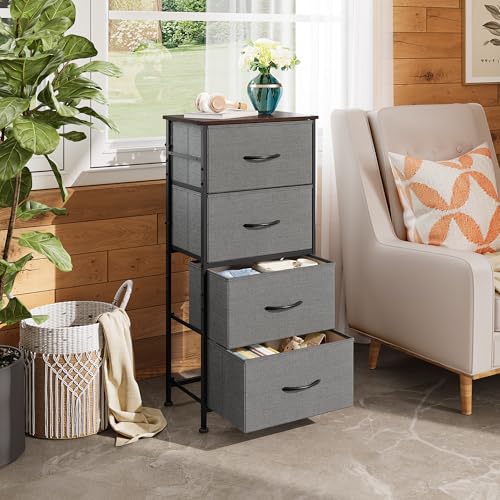WLIVE Dresser with 4 Drawers, Storage Tower, Organizer Unit, Fabric Dresser for Bedroom, Hallway, Entryway, Closets, Sturdy Steel Frame, Wood Top, Easy Pull Handle, Dark Grey - color: Dark Grey