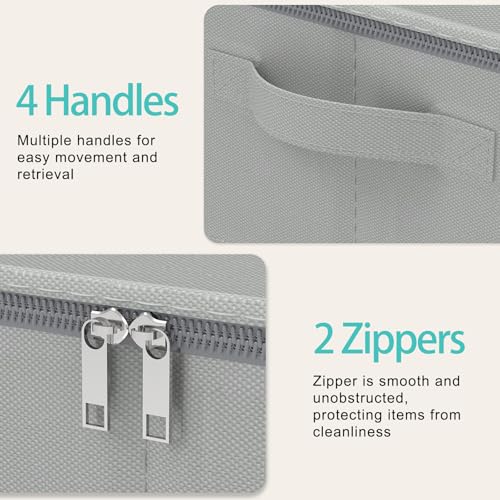 Under Bed Storage Containers, Foldable Closet Organizers with Handles, Underbed Cube Organizer Basket with Zippered, 2 Pack, Grey, 23.6 x 11.8 x 5.9 In, XSNY20GS-2 - color: Grey, size: Small（2 Pack）