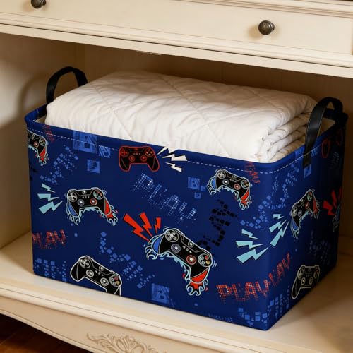 Rectangular Game Basket for Boys,Game Storage Bin,Boy Storage Basket,Collapsible Storage Bin,Gift Organizer, Shelf Baskets,Boy Room Decor(Blue Game) - color: Navy Blue Game