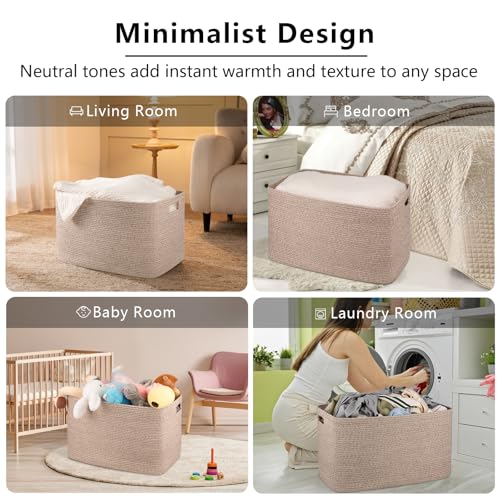 OIAHOMY 118L XXXLarge Cotton Rope Storage Basket, Oversized Blanket Basket, Used for Organizing Dirty Clothes in Living Room, Bedroom, Nursery, Dog Toy Storage Bins, 25" x 17" x 16",Brown variegated - color: Brown
