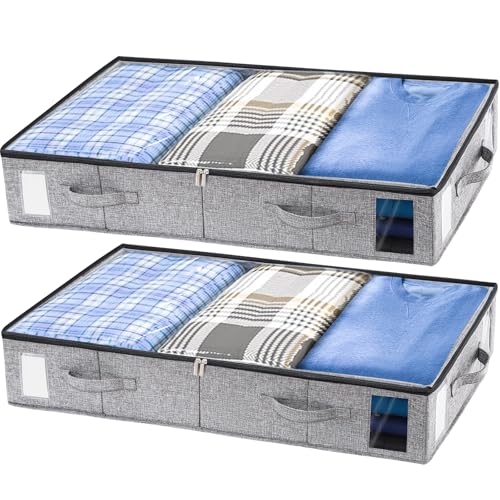 combocube 2 Pack Under Bed Storage Containers, Stackable Closet Organizers and Storage Bins with Sturdy Support, Foldable Underbed Clothes Storage Box for Blanket, Comforter, Sweater, Pillows, Shoes - color: 2 Pack, size: 6.3"