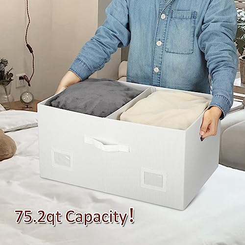 Graciadeco 75 Quarts Extra Large Decorative Storage Bins with Lids, 3 Packs White Collapsible Storage Bins with Lids, Stackable Storage Bins Decorative Box Storage With Lid Extra Large - color: White, size: XLarge-3 Pack
