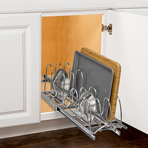LYNK PROFESSIONAL® Pull Out Pot and Pan Lid Organizer Under Cabinet - Lifetime Ltd. Warranty – Cookie Sheet Organizer for Cabinet – Narrow Slide Out Baking Sheet Organizer Drawer – 7.25W x 21D, Chrome - size: 7.25W x 21D x 9H inches