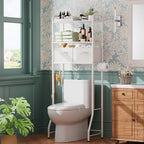Simple Trending Over The Toilet Storage Rack with Drawers, Metal 3 Tier Bathroom Organizer Shelf with Paper Holder and 3 Hooks, White - style: 3 Tier White-Drawers