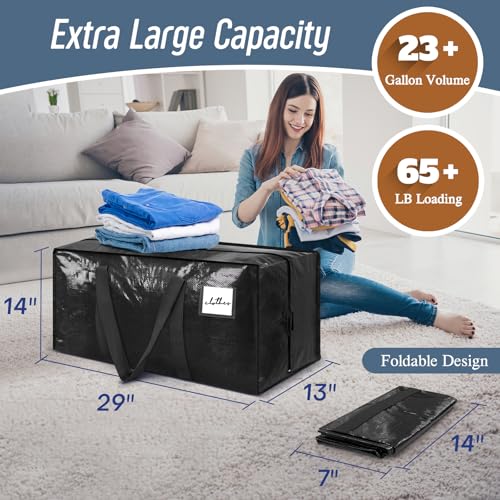 12 Pack Extra Heavy Duty Large Moving Bags with Strong Zipper & Comfortable Handles, Sturdy & Durable Clothes Storage Bags Totes Bins, Packing Moving Boxes for College Supplies, Black - color: Black, size: 12 Pack