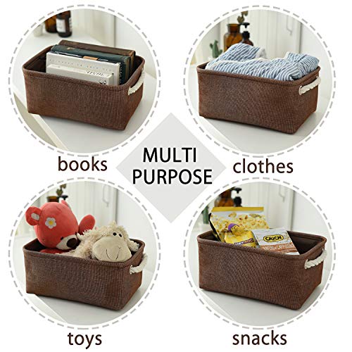 TheWarmHome Small Fabric Canvas Storage Bin with Cotton Rope Handles - Foldable Empty Basket for Gift (Brown-1 Pack,11.8L7.9W5.2H inch) - color: Brown, size: Small -11.8Lx7.9Wx5.2H