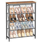 HOOBRO Shoe Rack, 5-Tier Narrow Slanted Shoe Storage Shelf, Slim Shoe Organizer for Front Door Entrance, Garage, Entryway, Holds up to 12-16 Pairs of Shoes, Rustic Brown and Black BF20XJ01
