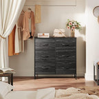 WLIVE Black Dresser for Bedroom, 6 Drawer Dresser, Storage Tower with Fabric Bins, Chest of Drawers for Closet, Living Room, Hallway - color: Charcoal Black Wood Grain Print