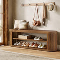 Tribesigns 47.2" Wooden Entryway Bench with 2-Tier Shoe Storage, Farmhouse Dining Bench with Adjustable Foot Pads, End of Bed Stool for Bedroom, Hallway, Living Room, Dining Room, Rustic Brown - color: Brown