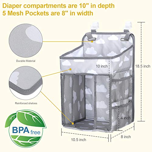 Accmor Hanging Baby Diaper Caddy Organizer, Diaper Stacker, Baby Crib Hanging Classified Storage Bag Organizer for Changing Table, Crib, Playard or Wall & Nursery Organization, Grey Cloud - style: Style B-Grey