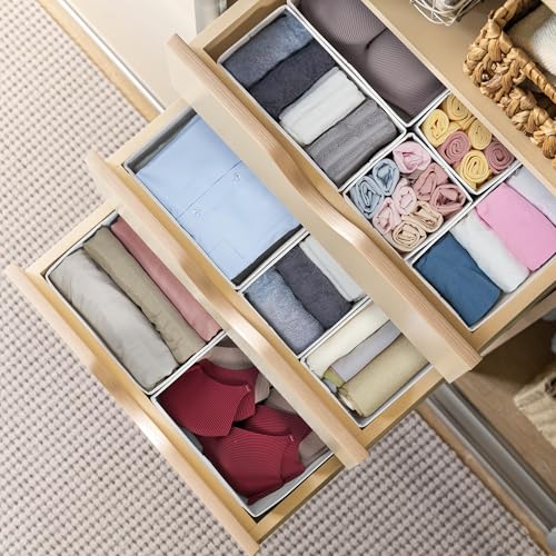 Kootek 16 Pack Drawer Organizer Clothes, Dresser Drawer Organizers for Clothing Fabric Foldable Closet Organizers and Storage Bins for Baby Clothes, Nursery, Underwear, Bras, Socks - color: White