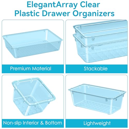 ElegantArray 12-Piece Drawer Organizer Set, 4 Sizes Versatile Plastic Vanity Organizer for Makeup, Stationery, Gadgets, in Kitchen, Bathroom, Office, and Bedroom, Sea Blue - color: Sea Blue, size: 12 PCS