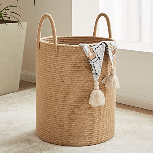 Jute Rope Laundry Hamper Basket, 58L Tall Laundry Basket for Blanket Storage, Large Baby Nursery Hamper for Laundry, Woven Clothes Hamper for Bedroom, Living Room-Jute - color: Brown Jute, size: Tall(58L)