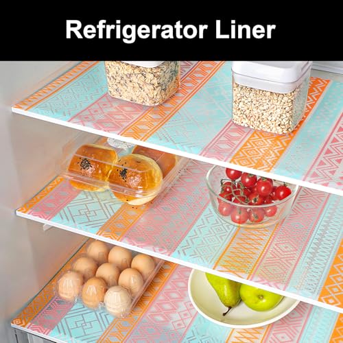 Cooyes Shelf Liners for Kitchen Cabinets Waterproof & Oil-Proof Kitchen Cupboard Mats Non-Slip Drawer Mats EVA Material Non Adhesive Fridge Liner for Shelves（11.8" W x 360" L） - color: Transparent Boho, size: 11.8"W x 360"L