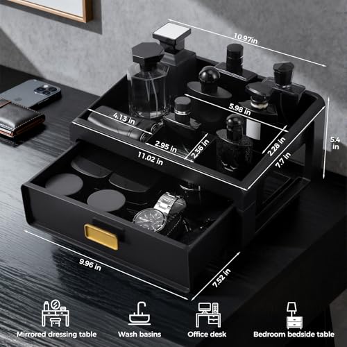 EHORIA Organizer For Men,Bathroom Organizers,Cologne Organizer,Dresser Organizers,Bathroom Sink Organizer,Counter Storage,Cologne Stand,Drawer Perfume Display Holder,Gifts for Mens(BLACK)
