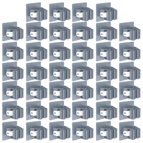 3-H 40-Pack Self Adhesive Broom Holder Wall Mount - Heavy Duty No Drill Broom Organizer for Garage Closet Kitchen, Plastic Storage Rack for Brooms Mops Tools, Grey - color: Grey, size: 40