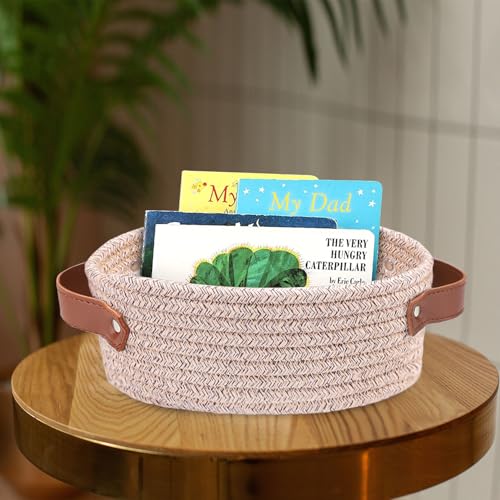 ABenkle Small Woven Basket, Mini Cotton Rope Storage Basket, Tiny Easter Basket, Shelf Basket, Oval Decorative Toy Dog Cat Basket for Nursery, Empty Gift Basket, 9.4" x 5.9" x 3.9" XS - color: Mixed Brown