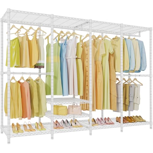 VIPEK V40 Plus Large Clothes Rack, 1300lbs Capacity Sturdy Metal Garment Rack, Clothing Rack with 6 Shelves & 4 Hang Rods, Adjustable Open Wardrobe Closet Organizer for Bedroom/Apartment/Retail, White - color: White, size: V40 Plus